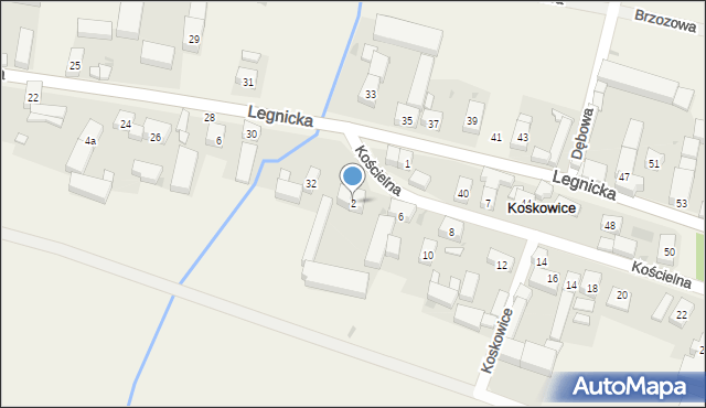 Koskowice, Kościelna, 2, mapa Koskowice