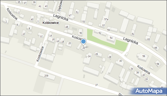 Koskowice, Kościelna, 22, mapa Koskowice