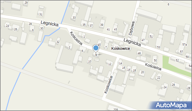 Koskowice, Kościelna, 8, mapa Koskowice