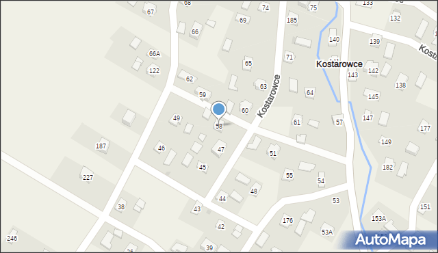 Kostarowce, Kostarowce, 58, mapa Kostarowce