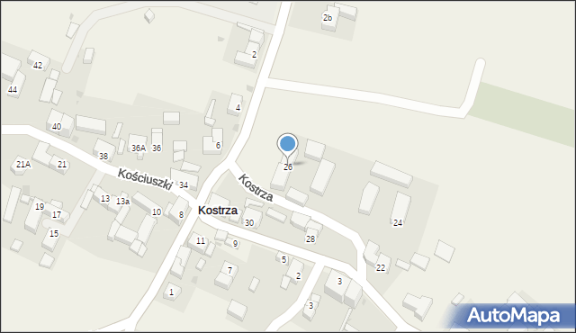 Kostrza, Kościuszki Tadeusza, gen., 26, mapa Kostrza