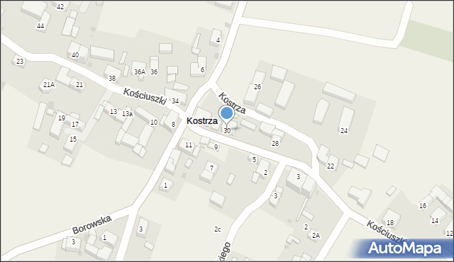 Kostrza, Kościuszki Tadeusza, gen., 30, mapa Kostrza