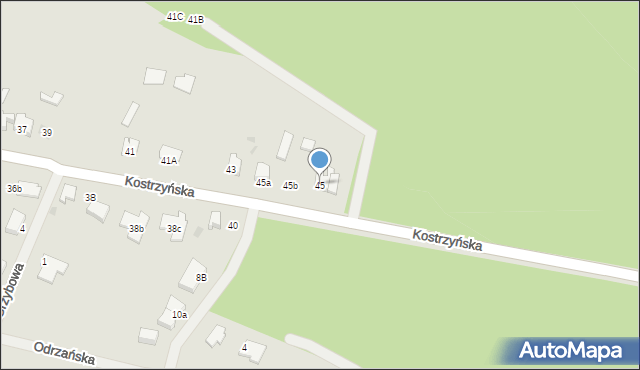 Kostrzyn nad Odrą, Kostrzyńska, 45, mapa Kostrzyn nad Odrą