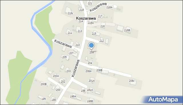 Koszarawa, Koszarawa, 209, mapa Koszarawa