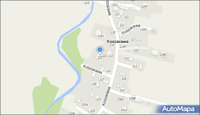 Koszarawa, Koszarawa, 211, mapa Koszarawa