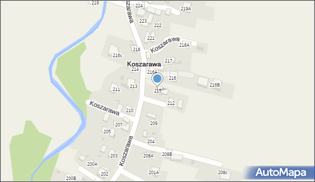 Koszarawa, Koszarawa, 215, mapa Koszarawa