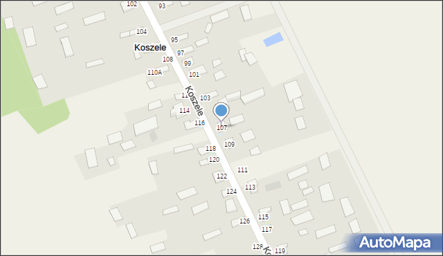 Koszele, Koszele, 107, mapa Koszele