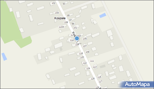 Koszele, Koszele, 116, mapa Koszele