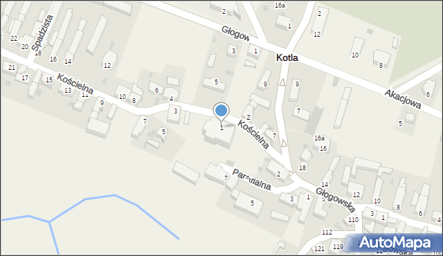 Kotla, Kościelna, 1, mapa Kotla