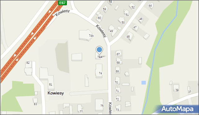 Kowiesy, Kowiesy, 74A, mapa Kowiesy