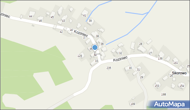 Koziniec, Koziniec, 34, mapa Koziniec