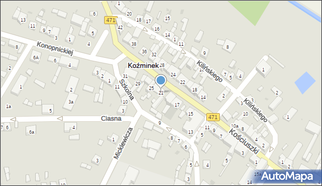 Koźminek, Kościuszki Tadeusza, gen., 21, mapa Koźminek