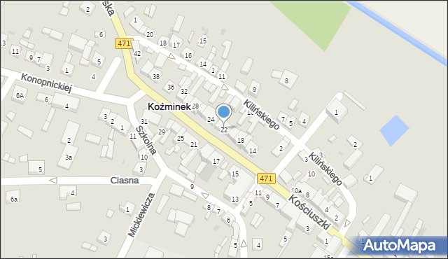 Koźminek, Kościuszki Tadeusza, gen., 22, mapa Koźminek