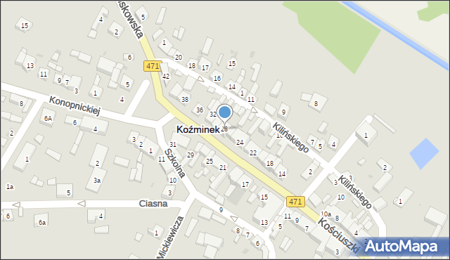 Koźminek, Kościuszki Tadeusza, gen., 28, mapa Koźminek