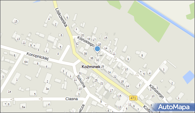 Koźminek, Kościuszki Tadeusza, gen., 34, mapa Koźminek