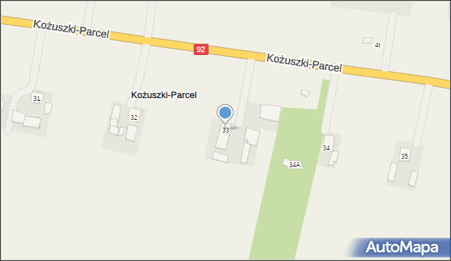 Kożuszki-Parcel, Kożuszki-Parcel, 33, mapa Kożuszki-Parcel