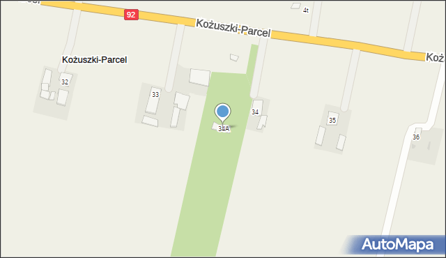 Kożuszki-Parcel, Kożuszki-Parcel, 34A, mapa Kożuszki-Parcel