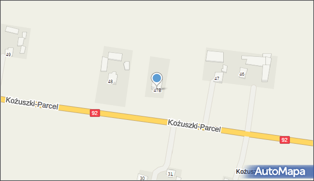 Kożuszki-Parcel, Kożuszki-Parcel, 47B, mapa Kożuszki-Parcel