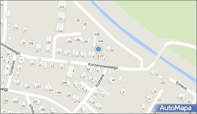 Kraków, Korzeniowskiego Józefa, 3, mapa Krakowa