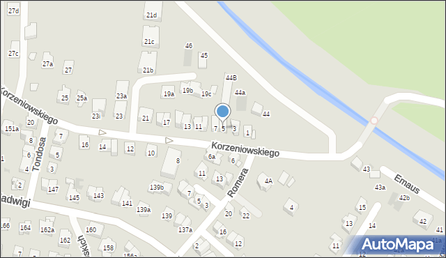 Kraków, Korzeniowskiego Józefa, 5, mapa Krakowa