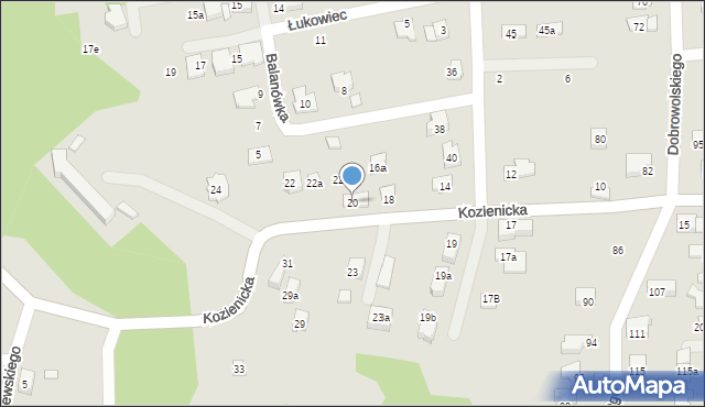 Kraków, Kozienicka, 20, mapa Krakowa