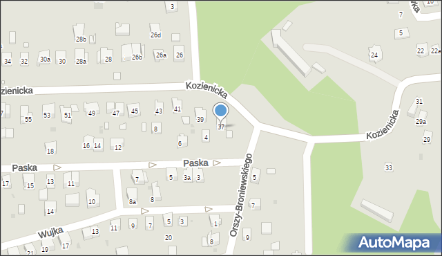 Kraków, Kozienicka, 37, mapa Krakowa