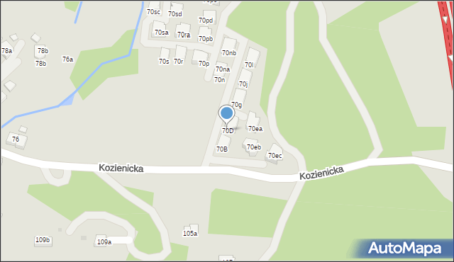 Kraków, Kozienicka, 70D, mapa Krakowa