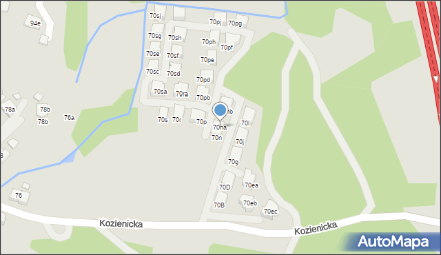 Kraków, Kozienicka, 70na, mapa Krakowa