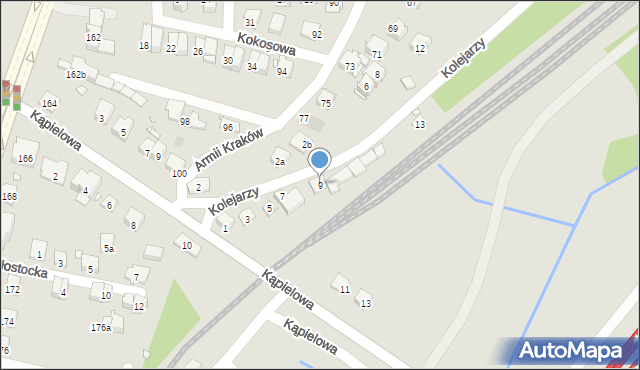 Kraków, Kolejarzy, 9, mapa Krakowa