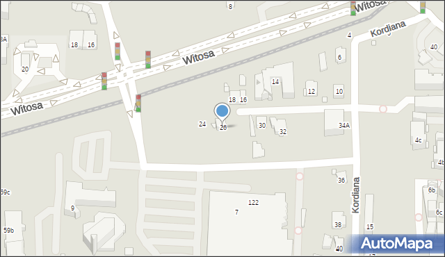 Kraków, Kordiana, 26, mapa Krakowa