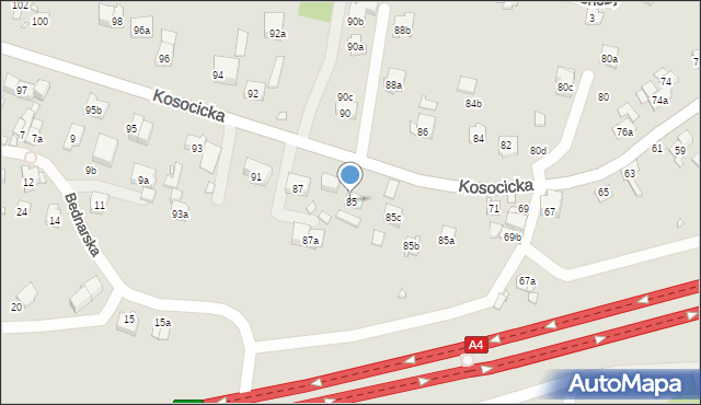 Kraków, Kosocicka, 85, mapa Krakowa