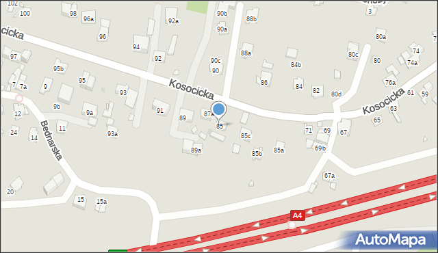 Kraków, Kosocicka, 85, mapa Krakowa