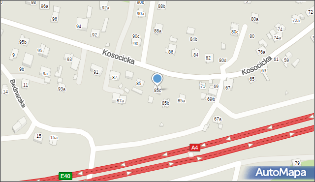 Kraków, Kosocicka, 85c, mapa Krakowa