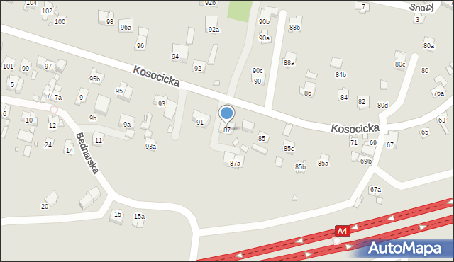 Kraków, Kosocicka, 87, mapa Krakowa