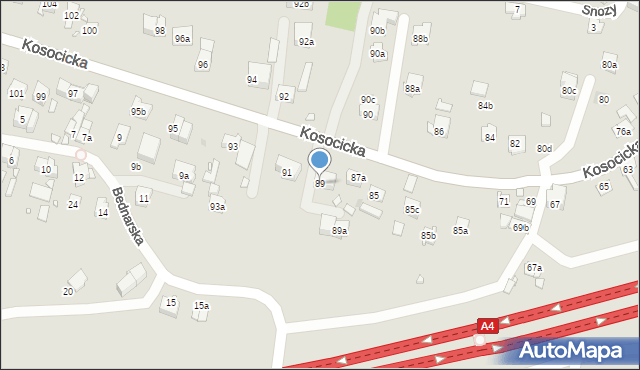 Kraków, Kosocicka, 89, mapa Krakowa