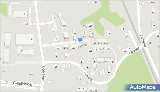 Kraków, Korepty Jana, 11h, mapa Krakowa