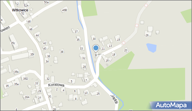 Kraków, Koralowa, 9, mapa Krakowa