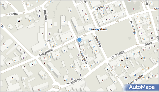 Krasnystaw, Kościelna, 1, mapa Krasnystaw