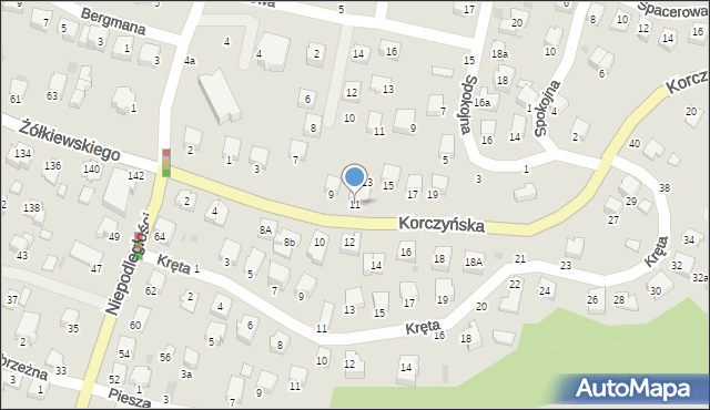 Krosno, Korczyńska, 11, mapa Krosna