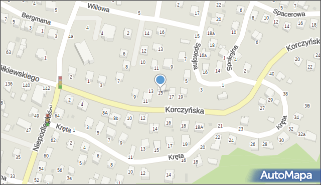 Krosno, Korczyńska, 15, mapa Krosna