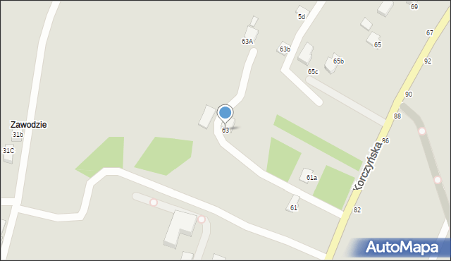 Krosno, Korczyńska, 63, mapa Krosna