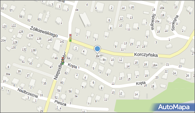 Krosno, Korczyńska, 8A, mapa Krosna