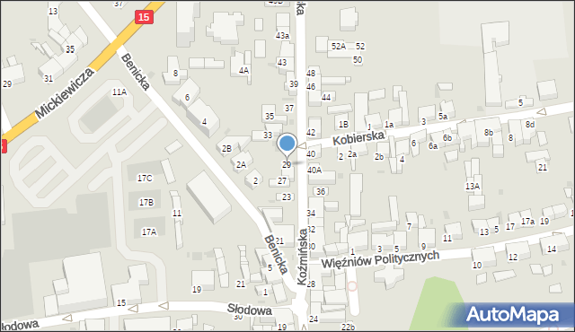 Krotoszyn, Koźmińska, 29, mapa Krotoszyna