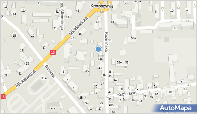 Krotoszyn, Koźmińska, 45, mapa Krotoszyna