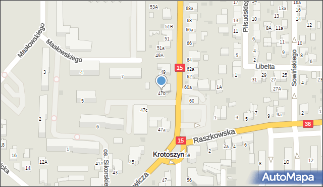 Krotoszyn, Koźmińska, 47b, mapa Krotoszyna