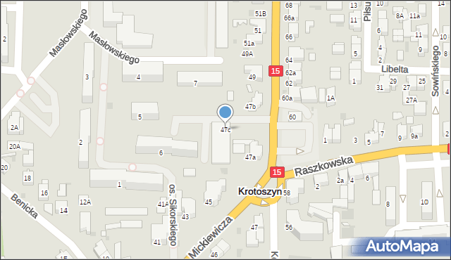 Krotoszyn, Koźmińska, 47c, mapa Krotoszyna