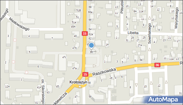 Krotoszyn, Koźmińska, 60, mapa Krotoszyna