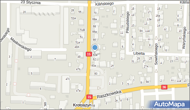 Krotoszyn, Koźmińska, 62a, mapa Krotoszyna