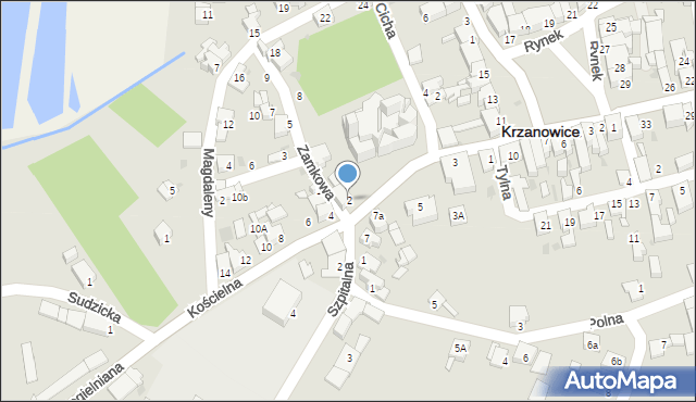 Krzanowice, Kościelna, 2, mapa Krzanowice