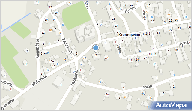 Krzanowice, Kościelna, 5, mapa Krzanowice